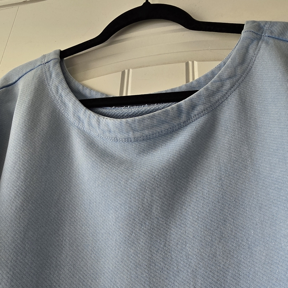 Anthropologie Pilcro Mixed Media Oversized Pullover Top Blue Balloon Sleeve Sz S - Picture 12 of 14